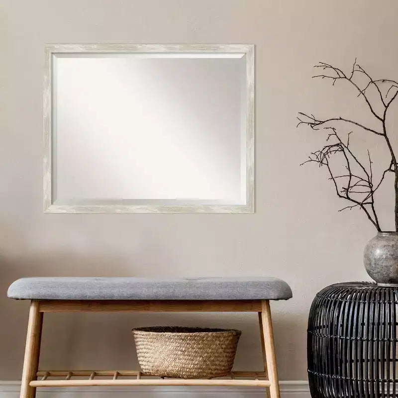 30" x 24" Crackled Metallic Narrow Framed Wall Mirror Silver -: Beveled, Polystyrene Frame, No Assembly
