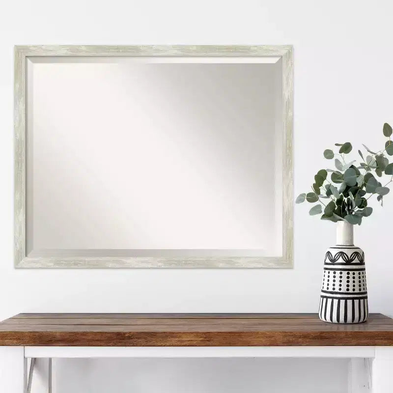 30" x 24" Crackled Metallic Narrow Framed Wall Mirror Silver -: Beveled, Polystyrene Frame, No Assembly