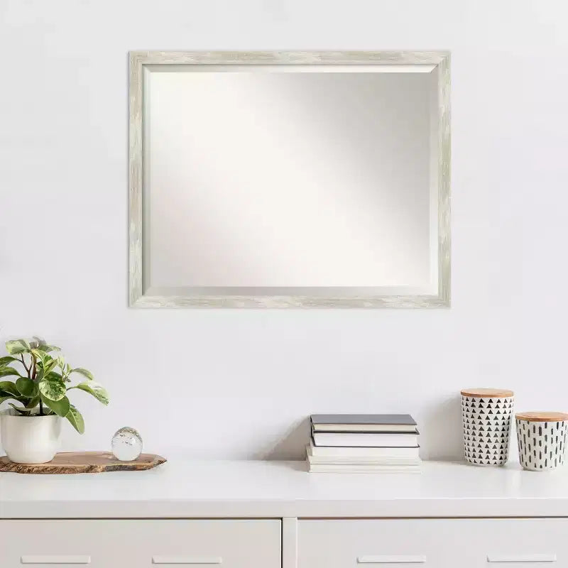 30" x 24" Crackled Metallic Narrow Framed Wall Mirror Silver -: Beveled, Polystyrene Frame, No Assembly