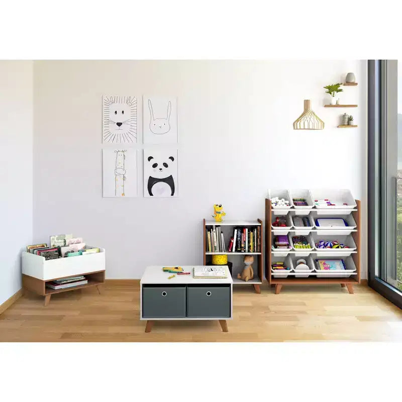 Mid-Century 2 Shelf Kids' Bookcase Wood/White