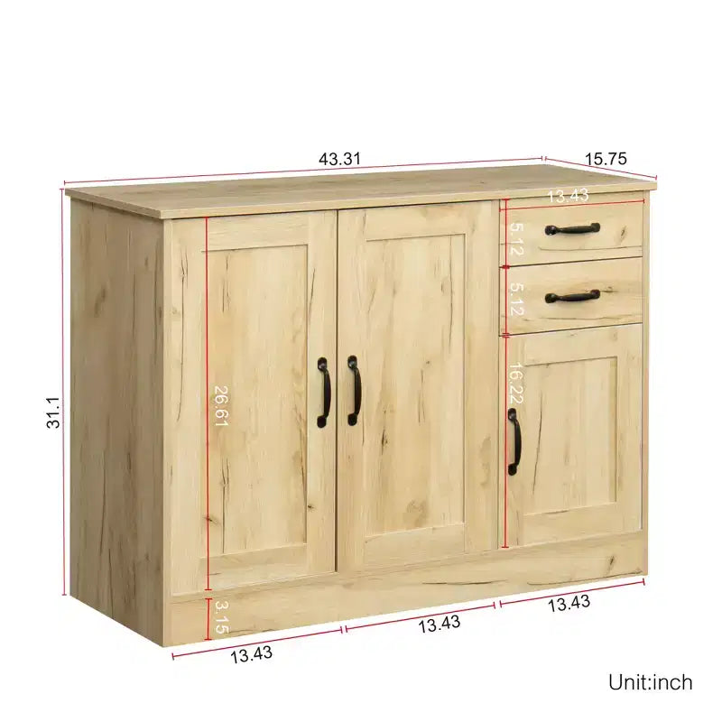 3 Doors Modern Wood Buffet Sideboard, Entryway Serving Storage Cabinet, Dining Room Console