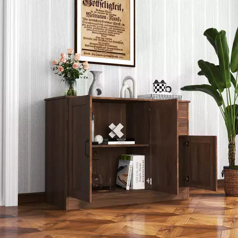 3 Doors Modern Wood Buffet Sideboard, Entryway Serving Storage Cabinet, Dining Room Console