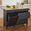Kitchen Island Cart, 50 Wood Top Breakfast Bar with Trash Cabinet Tilt Out 10 Gallon Storage, Farmhouse Dining Living Room Table