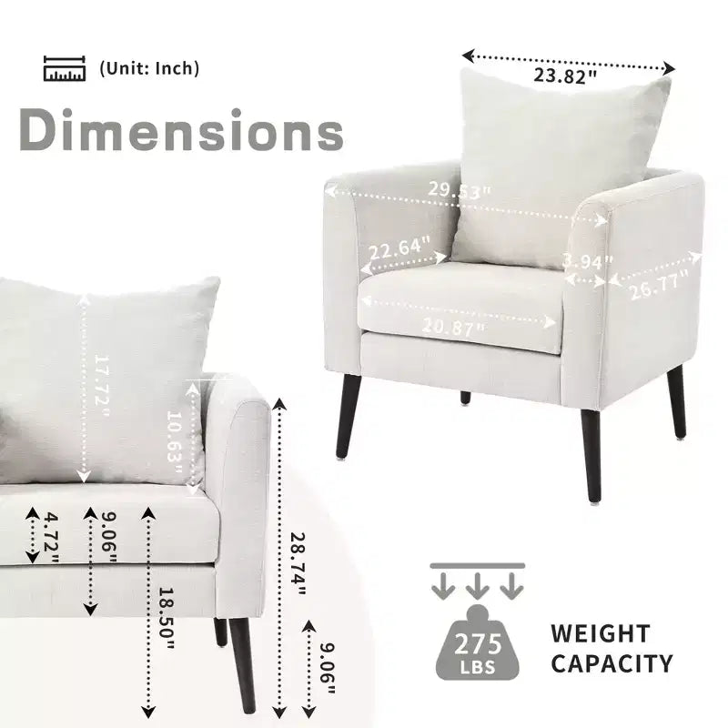 Accent Chairs for Bedroom, Modern Upholstered Armchair, Mid Century Fabric Lounge Chair, Comfortable Reading Chair with Wood Legs