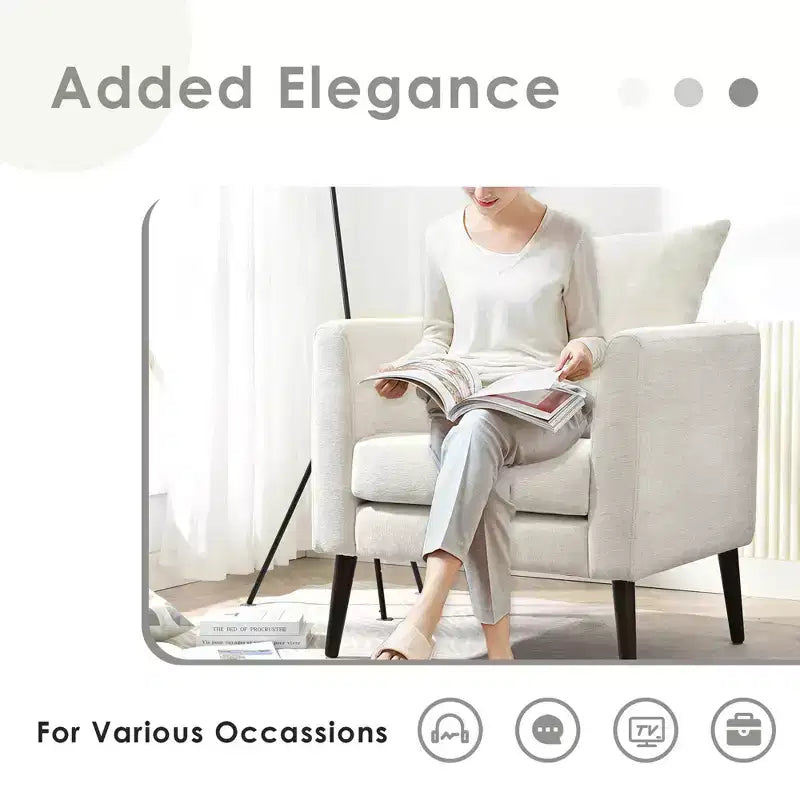 Accent Chairs for Bedroom, Modern Upholstered Armchair, Mid Century Fabric Lounge Chair, Comfortable Reading Chair with Wood Legs