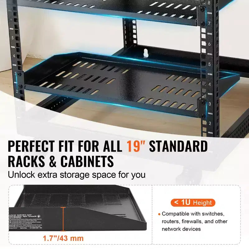 2PCS 1U Server Rack Shelf, 10/254 mm Depth, 50 lbs Max Load Capacity Vented Cantilever or Wall Mount Rack Mount Shelf with Tray