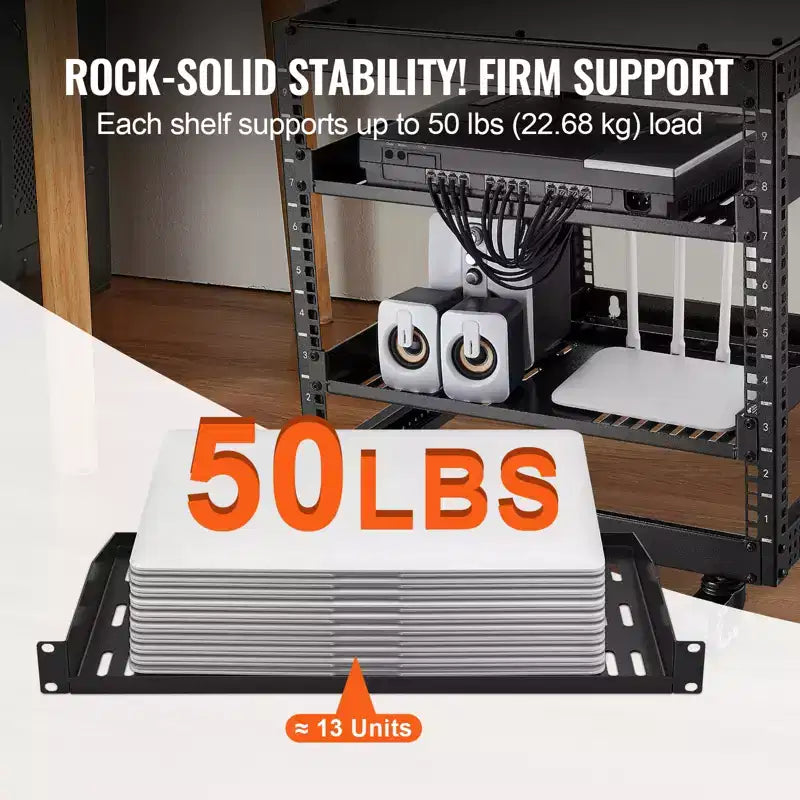 2PCS 1U Server Rack Shelf, 10/254 mm Depth, 50 lbs Max Load Capacity Vented Cantilever or Wall Mount Rack Mount Shelf with Tray