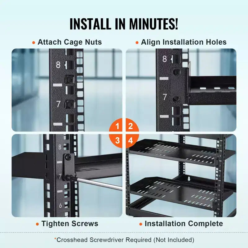 2PCS 1U Server Rack Shelf, 10/254 mm Depth, 50 lbs Max Load Capacity Vented Cantilever or Wall Mount Rack Mount Shelf with Tray