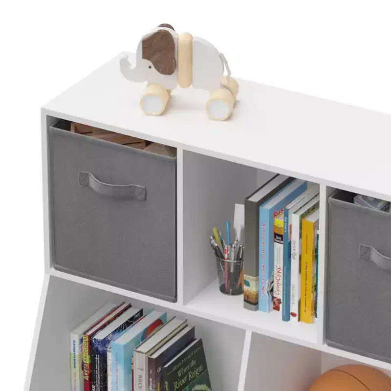 4-Cube Kids Bookshelf - Toy Storage Organizer for Playroom, Nursery & Kindergarten - White-Gray