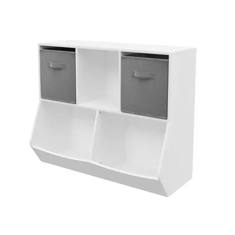 4-Cube Kids Bookshelf - Toy Storage Organizer for Playroom, Nursery & Kindergarten - White-Gray