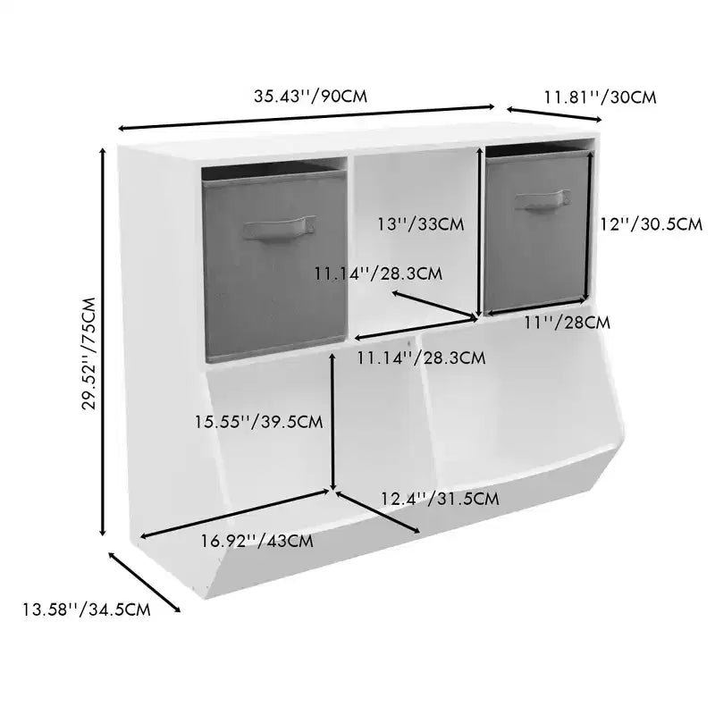 4-Cube Kids Bookshelf - Toy Storage Organizer for Playroom, Nursery & Kindergarten - White-Gray