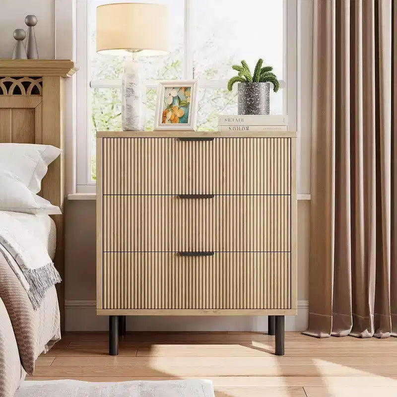 Modern Fluted 3/5/6 Drawer Dresser with Metal Legs, Wood Chest of Drawers Storage Cabinet, Nightstand Organizer for Bedroom, Entryway, Hallway