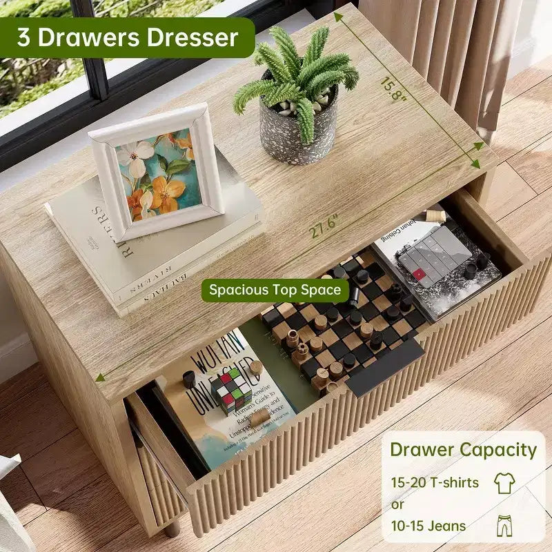 Modern Fluted 3/5/6 Drawer Dresser with Metal Legs, Wood Chest of Drawers Storage Cabinet, Nightstand Organizer for Bedroom, Entryway, Hallway