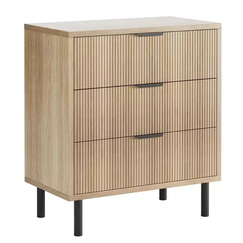 Modern Fluted 3/5/6 Drawer Dresser with Metal Legs, Wood Chest of Drawers Storage Cabinet, Nightstand Organizer for Bedroom, Entryway, Hallway