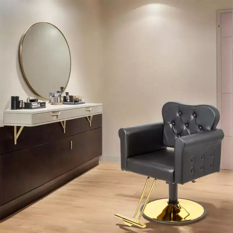 Black Gold Heavy Duty Hydraulic Swivel Hair Stylist Salon Chair with Button Tufting