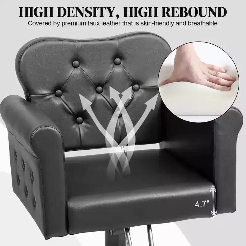 Black Gold Heavy Duty Hydraulic Swivel Hair Stylist Salon Chair with Button Tufting