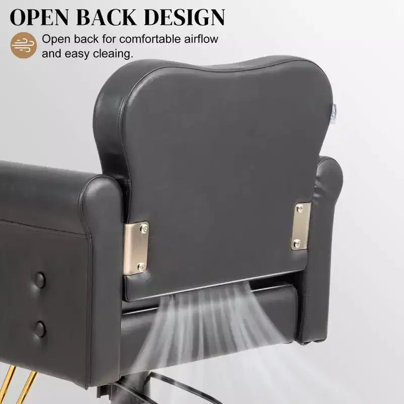 Black Gold Heavy Duty Hydraulic Swivel Hair Stylist Salon Chair with Button Tufting