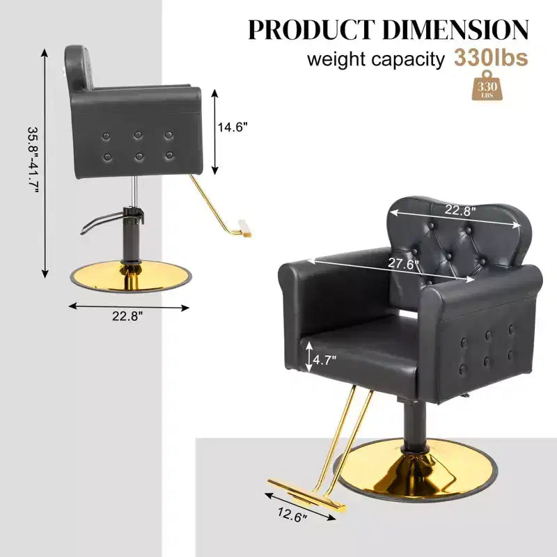 Black Gold Heavy Duty Hydraulic Swivel Hair Stylist Salon Chair with Button Tufting