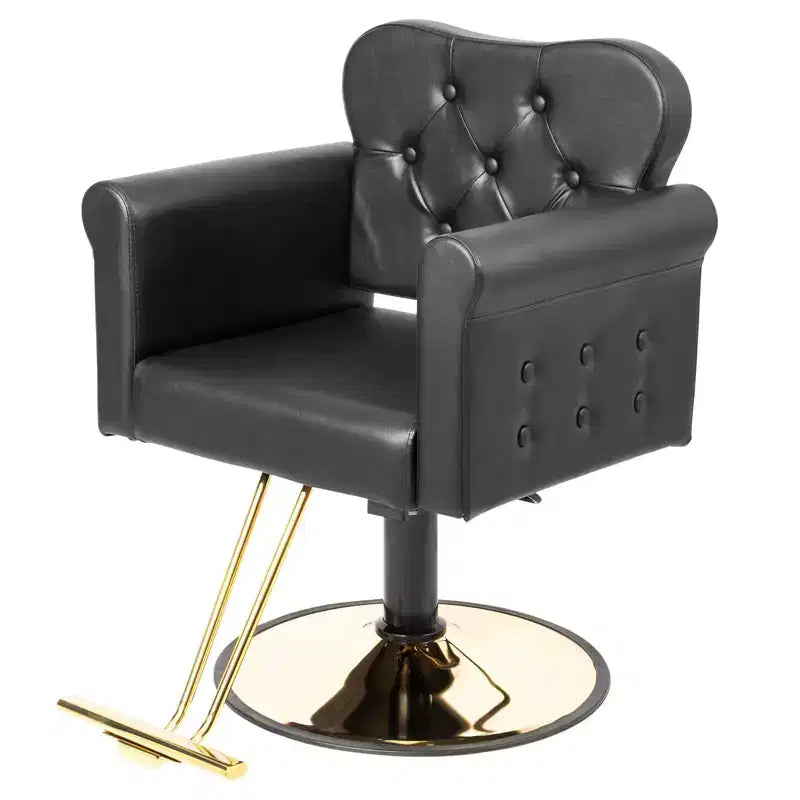 Black Gold Heavy Duty Hydraulic Swivel Hair Stylist Salon Chair with Button Tufting