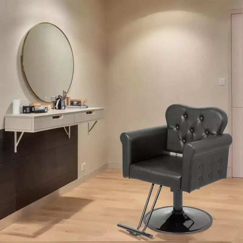 Black Gold Heavy Duty Hydraulic Swivel Hair Stylist Salon Chair with Button Tufting