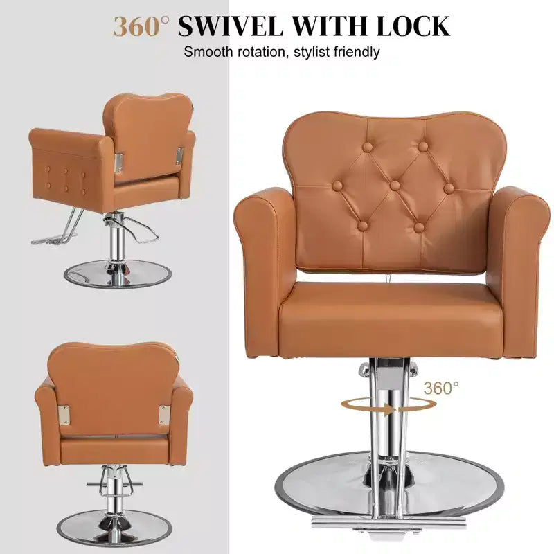 Black Gold Heavy Duty Hydraulic Swivel Hair Stylist Salon Chair with Button Tufting
