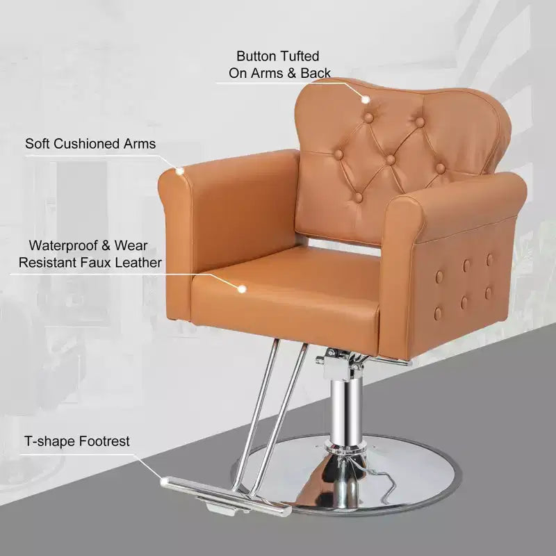 Black Gold Heavy Duty Hydraulic Swivel Hair Stylist Salon Chair with Button Tufting