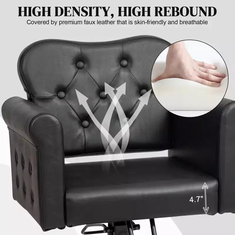 Black Gold Heavy Duty Hydraulic Swivel Hair Stylist Salon Chair with Button Tufting