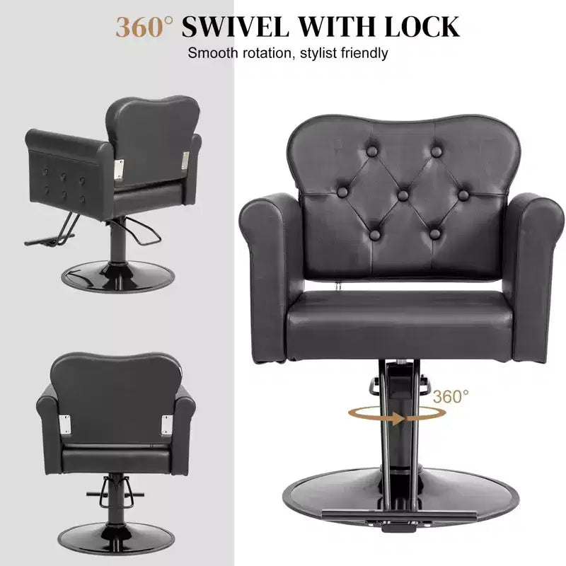 Black Gold Heavy Duty Hydraulic Swivel Hair Stylist Salon Chair with Button Tufting