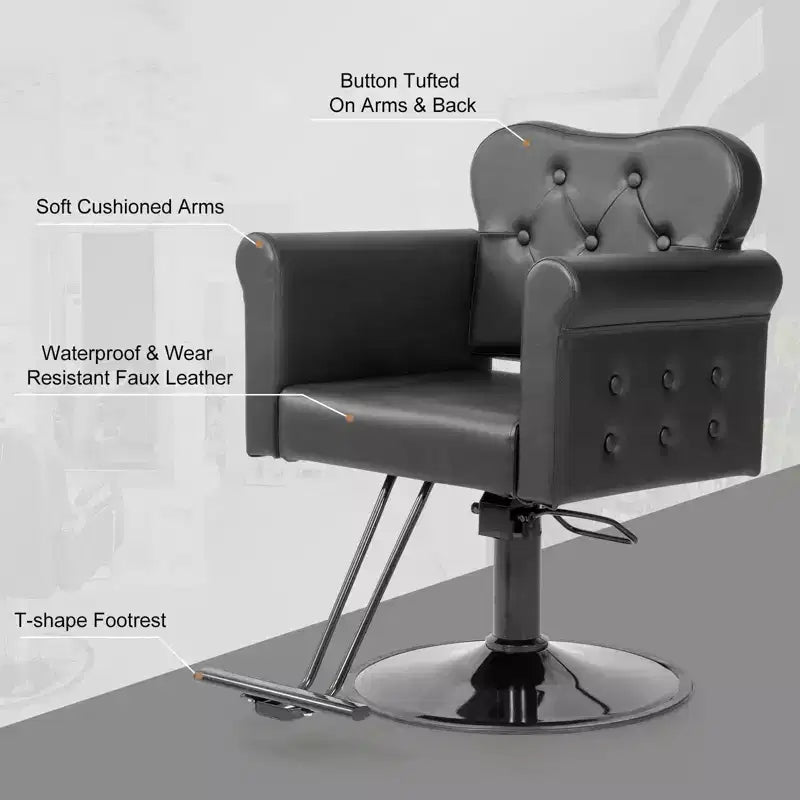 Black Gold Heavy Duty Hydraulic Swivel Hair Stylist Salon Chair with Button Tufting