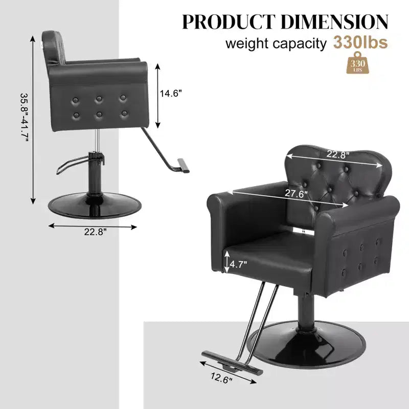 Black Gold Heavy Duty Hydraulic Swivel Hair Stylist Salon Chair with Button Tufting