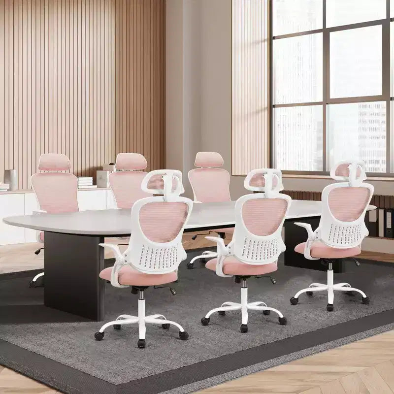 Office Chair Ergonomic with Adjustable Headrest Pink Fabric 250 lb capacity