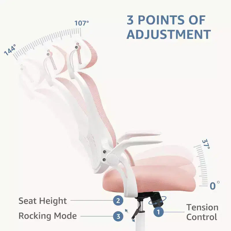 Office Chair Ergonomic with Adjustable Headrest Pink Fabric 250 lb capacity