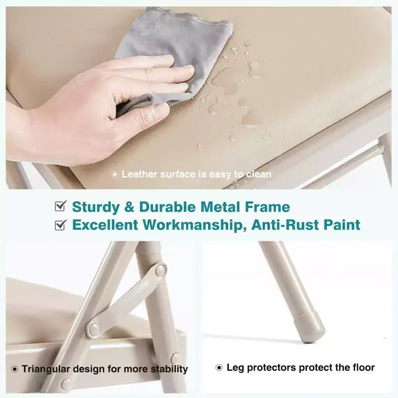 Leather Folding Chair 2 Pcs for Home Office Party - Portable & Comfortable
