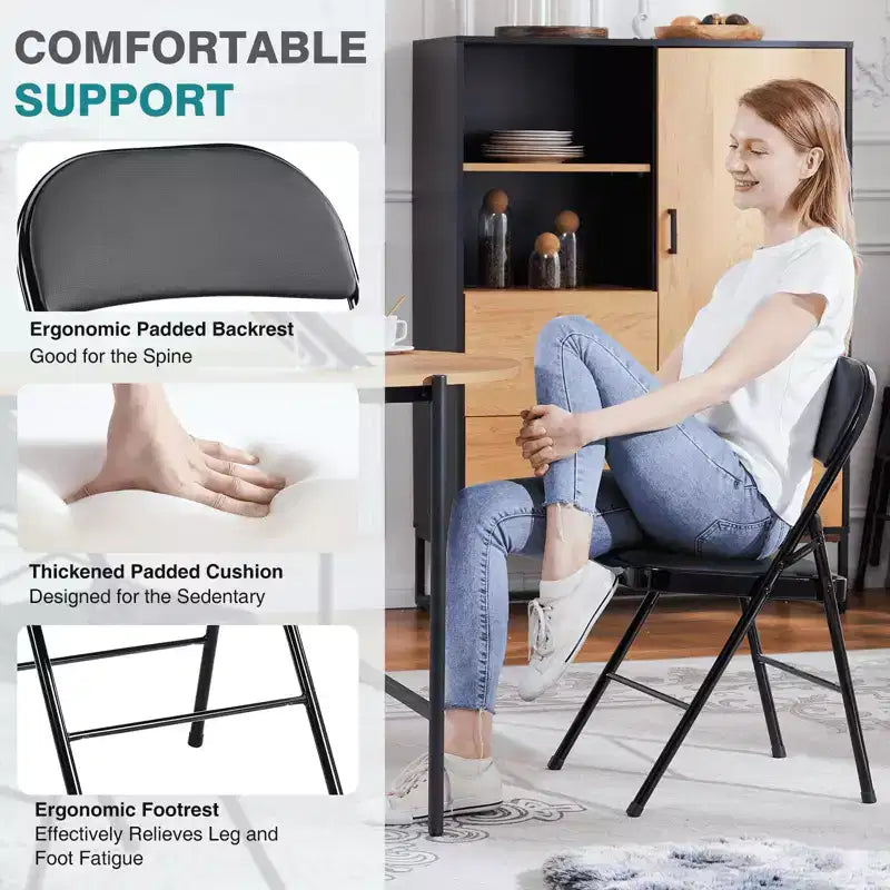 Leather Folding Chair 2 Pcs for Home Office Party - Portable & Comfortable
