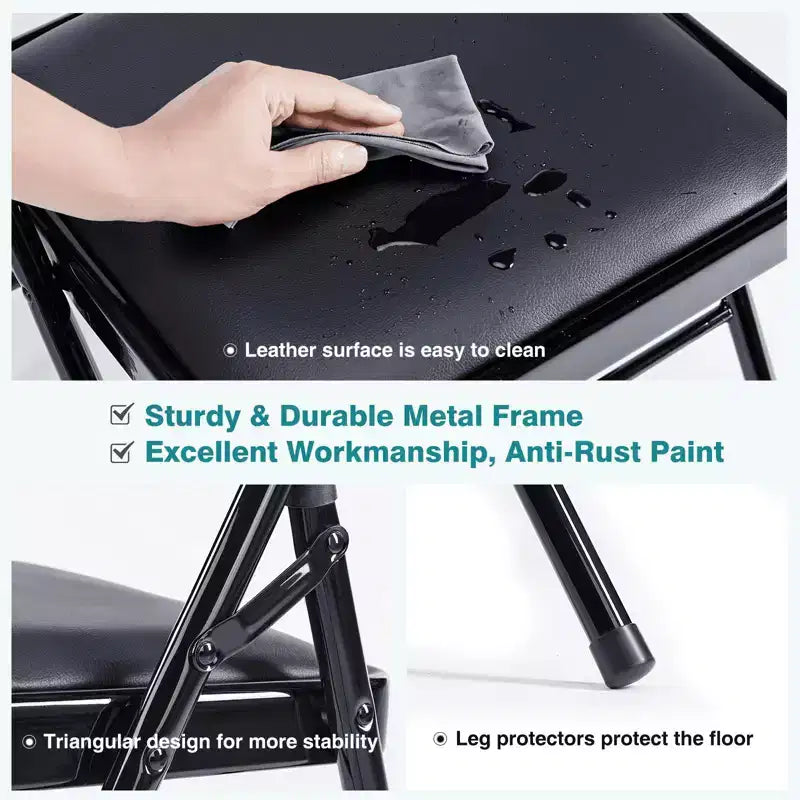 Leather Folding Chair 2 Pcs for Home Office Party - Portable & Comfortable