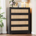 Zstar Modern Tall Rattan 4 Drawer Dresser or Living Room, Hallway, Entryway, Bedroom
