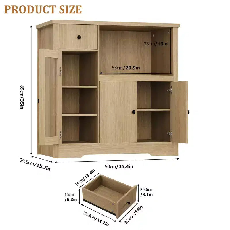 Kitchen Microwave Cabinets with Storage, Buffet Cabinet Sideboard with 3 Doors,1 Drawer and Adjustable Shelves, Pantry Storage Cabinet,Natural?