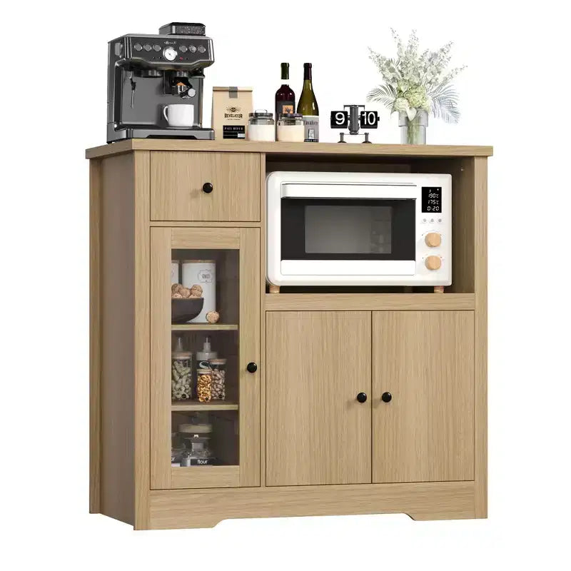 Kitchen Microwave Cabinets with Storage, Buffet Cabinet Sideboard with 3 Doors,1 Drawer and Adjustable Shelves, Pantry Storage Cabinet,Natural?