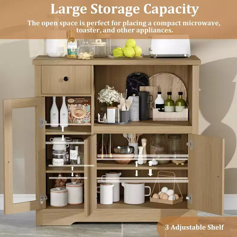 Kitchen Microwave Cabinets with Storage, Buffet Cabinet Sideboard with 3 Doors,1 Drawer and Adjustable Shelves, Pantry Storage Cabinet,Natural?