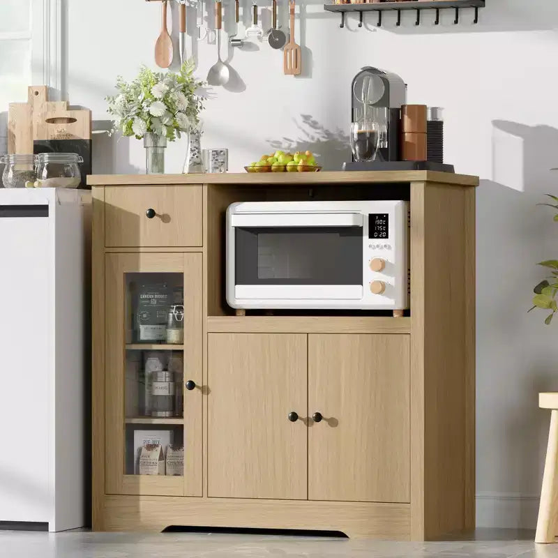 Kitchen Microwave Cabinets with Storage, Buffet Cabinet Sideboard with 3 Doors,1 Drawer and Adjustable Shelves, Pantry Storage Cabinet,Natural?
