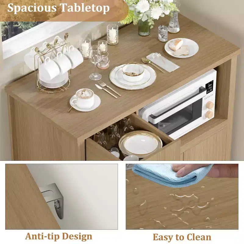 Kitchen Microwave Cabinets with Storage, Buffet Cabinet Sideboard with 3 Doors,1 Drawer and Adjustable Shelves, Pantry Storage Cabinet,Natural?
