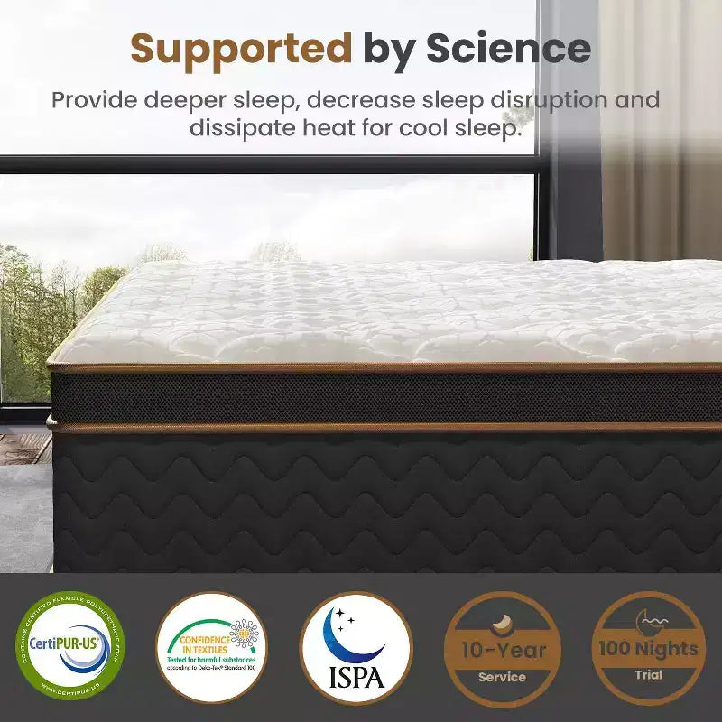 10 King Plush Hybrid Mattresses with Independently Encased Coils and Gel Memory Foam Fiberglass-Free