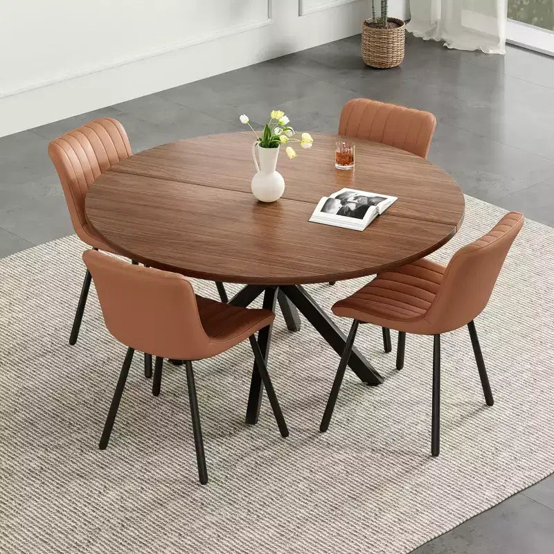 47 Round Dining Table Mid Century Modern Coffee Table for 4-6 Person Farmhouse Table for Kitchen Dining Room Walnut