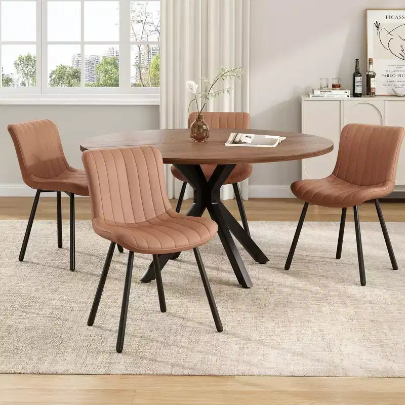 47 Round Dining Table Mid Century Modern Coffee Table for 4-6 Person Farmhouse Table for Kitchen Dining Room Walnut