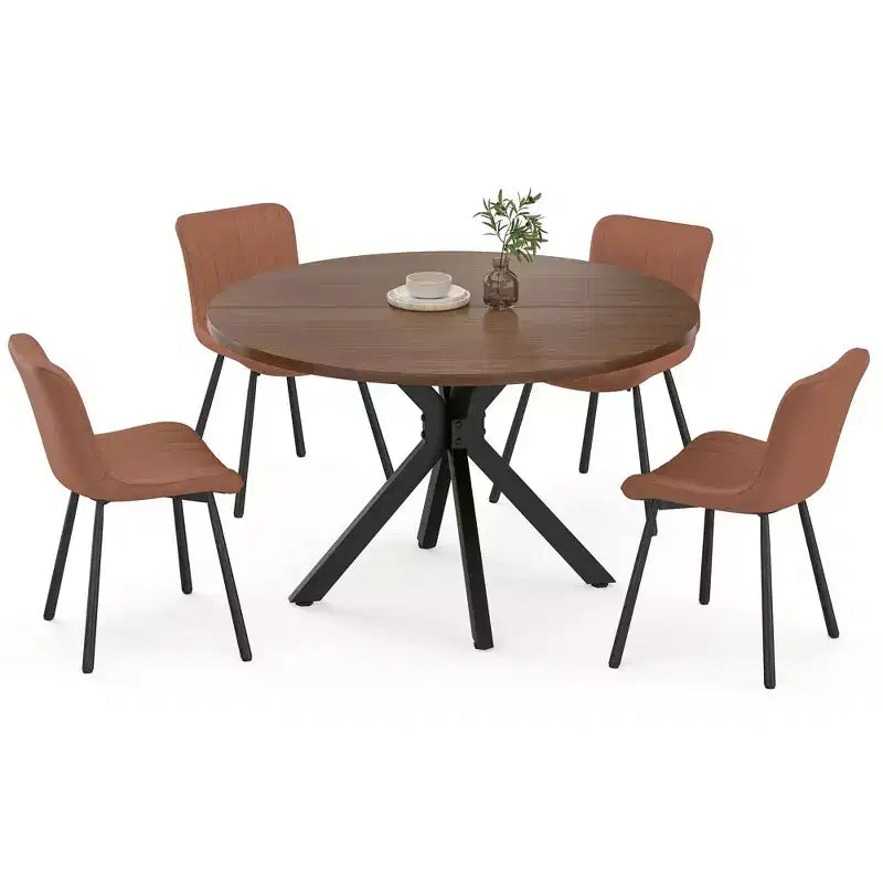 47 Round Dining Table Mid Century Modern Coffee Table for 4-6 Person Farmhouse Table for Kitchen Dining Room Walnut
