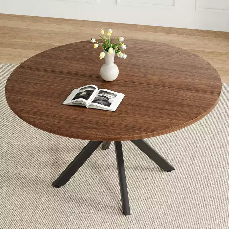 47 Round Dining Table Mid Century Modern Coffee Table for 4-6 Person Farmhouse Table for Kitchen Dining Room Walnut