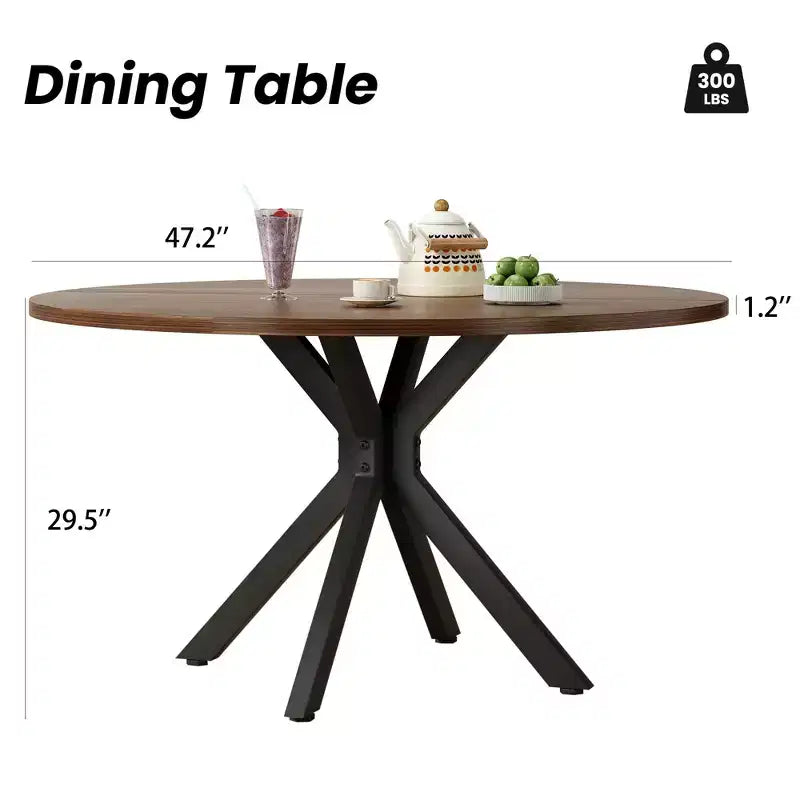 47 Round Dining Table Mid Century Modern Coffee Table for 4-6 Person Farmhouse Table for Kitchen Dining Room Walnut
