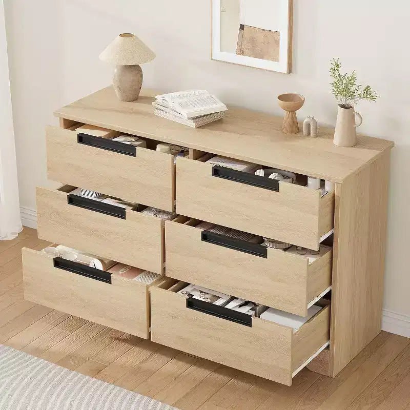 6 Drawer Dresser for Bedroom, 46.8W Wooden Chest of Drawers with Recessed Handles, Clothing Storage Cabinet, Dresser TV Stand for Hallway