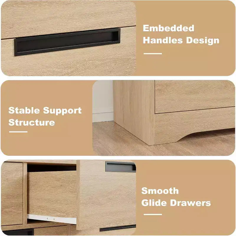 6 Drawer Dresser for Bedroom, 46.8W Wooden Chest of Drawers with Recessed Handles, Clothing Storage Cabinet, Dresser TV Stand for Hallway