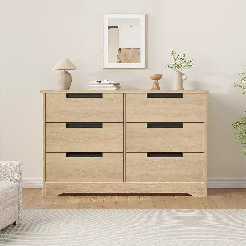 6 Drawer Dresser for Bedroom, 46.8W Wooden Chest of Drawers with Recessed Handles, Clothing Storage Cabinet, Dresser TV Stand for Hallway